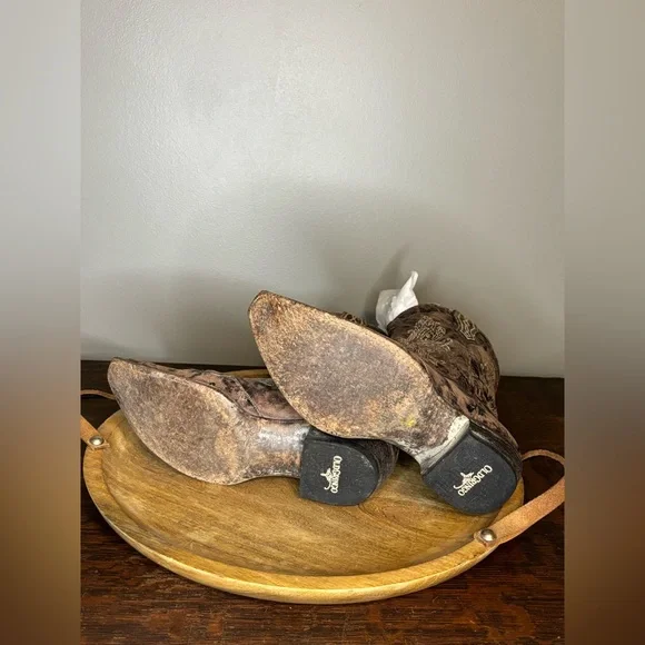 Old Gringo Brown Heeled Boots with Cream Embroidery 8.5 Butterfly - Picture 4 of 9